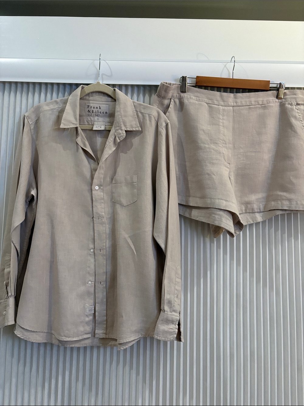 Frank & Eileen Amalfi Getaway Set in Sand Linen Button-Up Shirt & Shorts Set